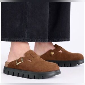 Papillio Birkenstock Boston Chunky Platform Clog 39 or 8 Narrow Brown